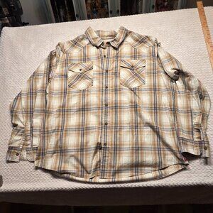Wrangler Men's 2XL Tan/Blue Plaid Button-Up Long Sleeve Shirt